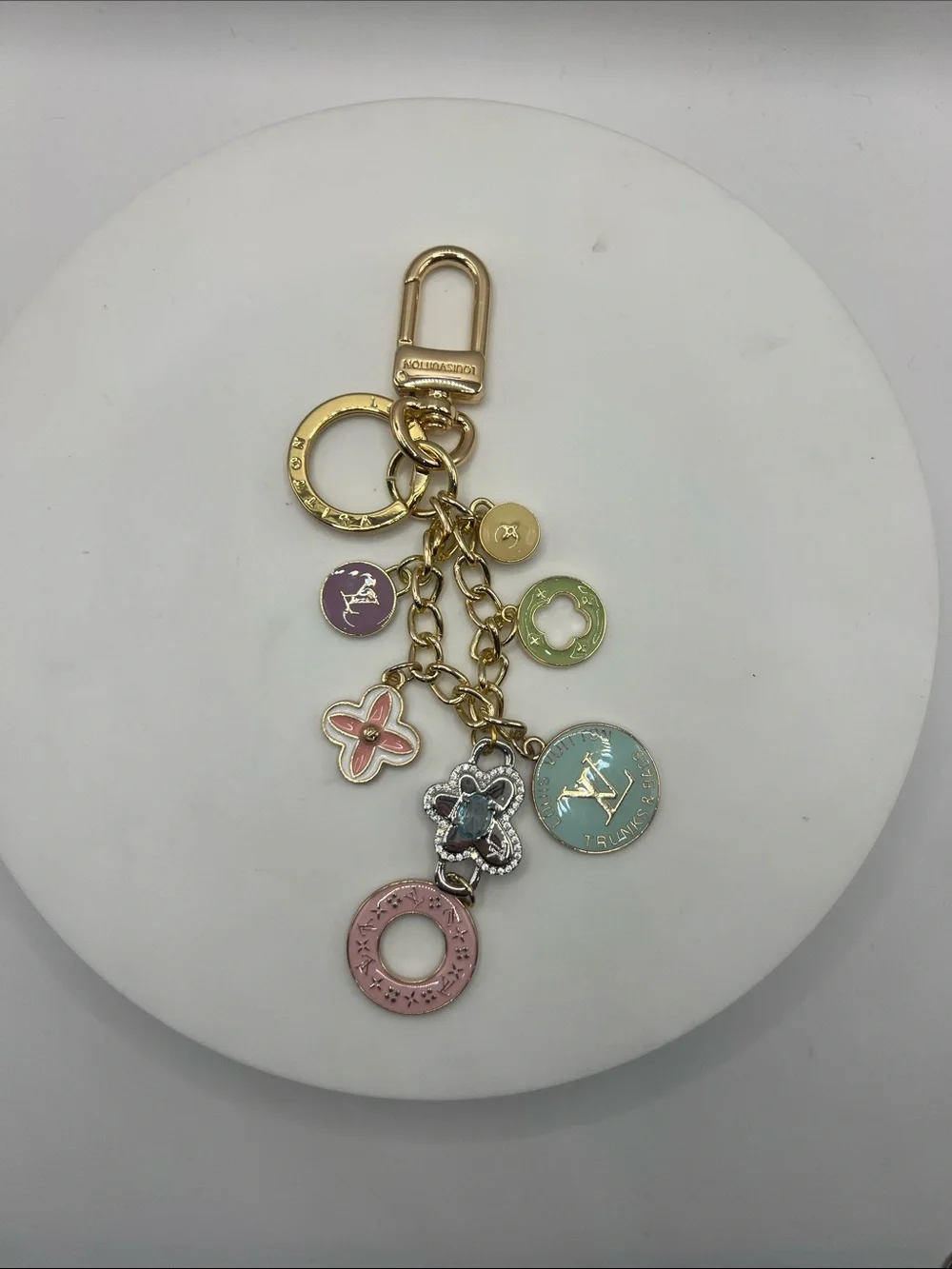 1465. Gold-tone Multicolor Charm Keychain or Bag Charm.